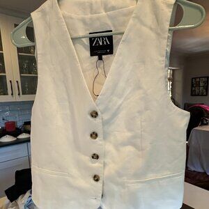 Zara button up women's white vest, size M